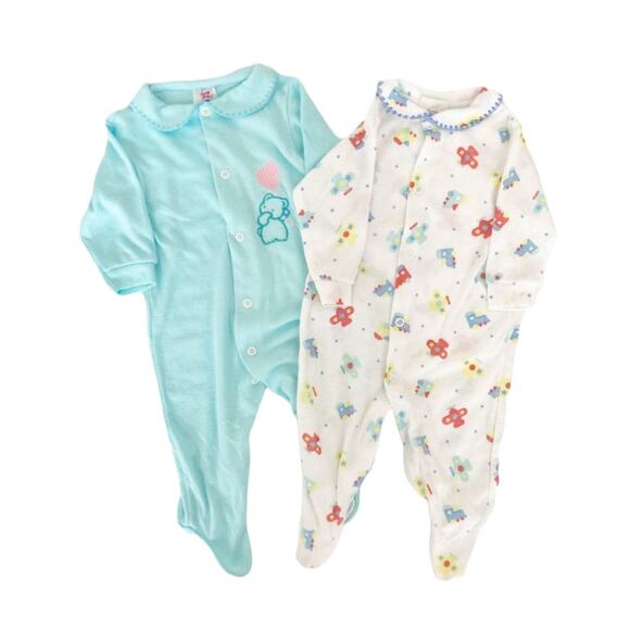 Vintage Cuddle Time Lot of 2 One Piece Long Sleeve Pajamas - Picture 7 of 7